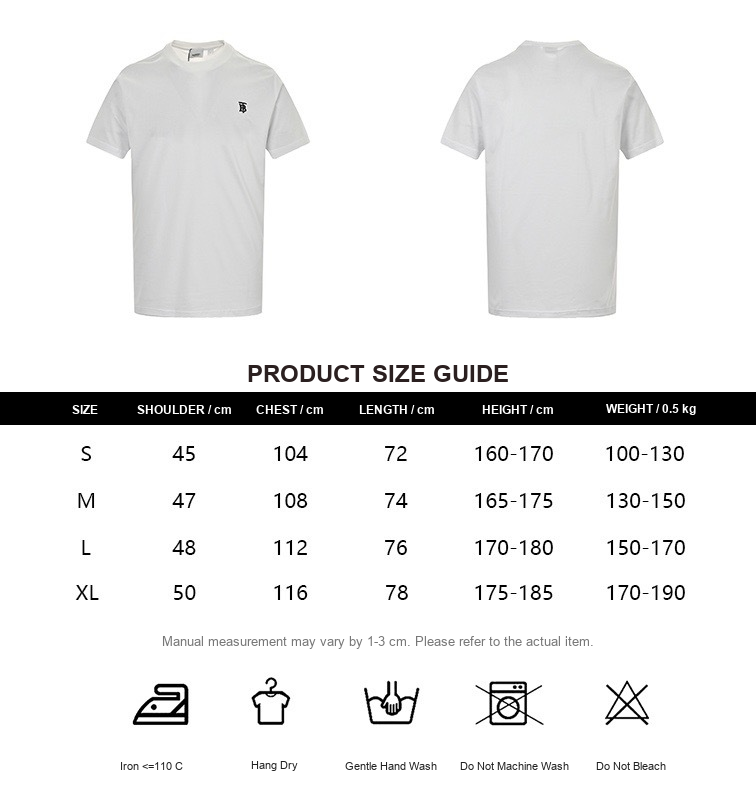 Burberry TB Logo Embroidered T-Shirt - size chart