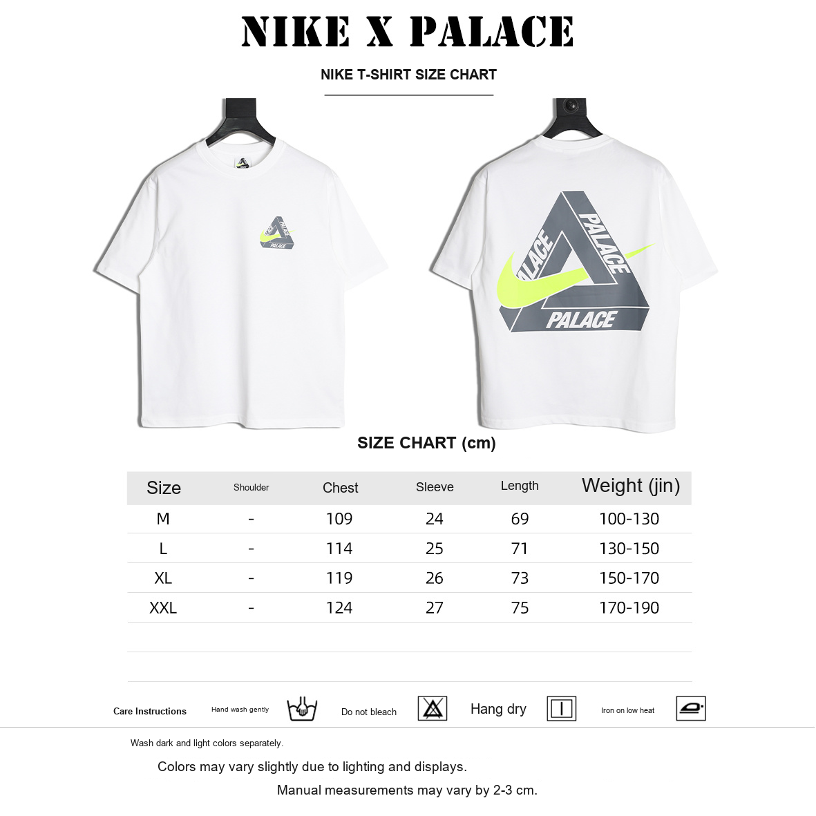 Nike x Palace Logo Graphic T-Shirt – White and Gray - size chart
