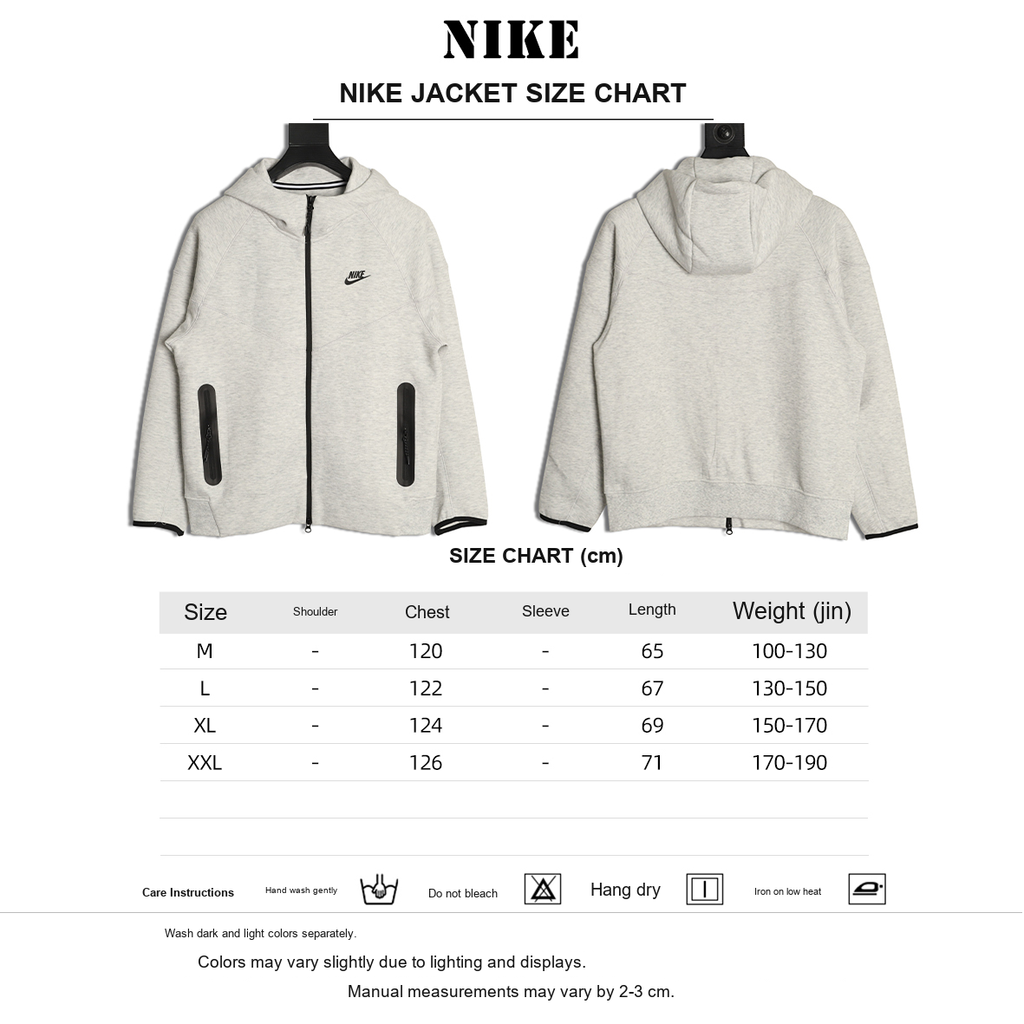 Nike Tech Fleece Windrunner Hooded Jacket – Light Gray - size chart