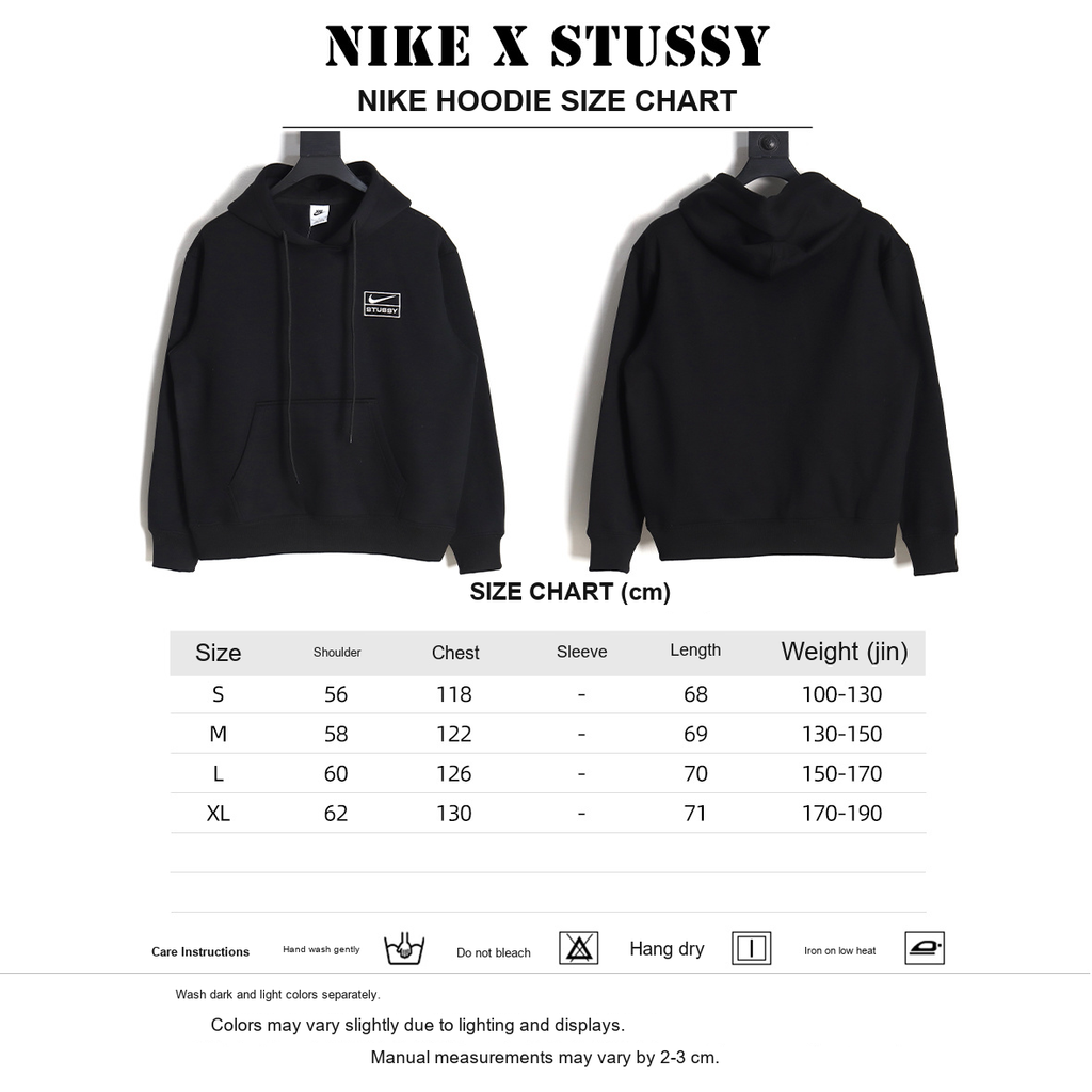Nike x Stussy Embroidered Fleece Hoodie – Black - size chart
