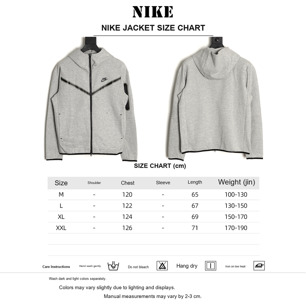 Nike Tech Fleece Windrunner Hooded Jacket – Light Gray - size chart