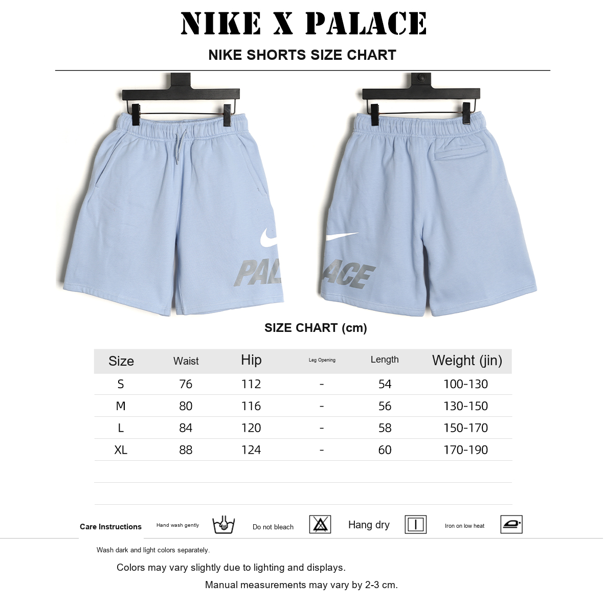 Nike x Palace SS26 Drop 10 Sweat Shorts – Light Blue - size chart