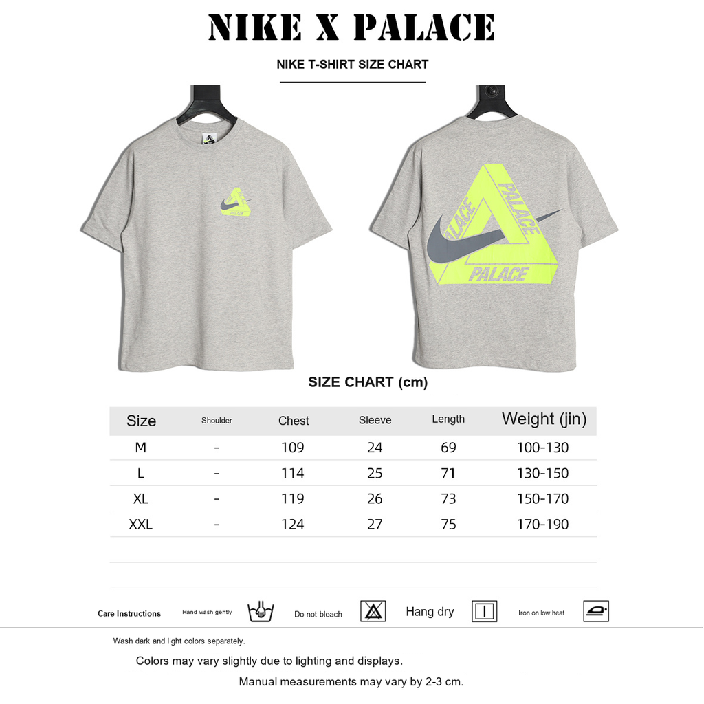 Nike x Palace Logo Graphic T-Shirt – Gray and Neon - size chart