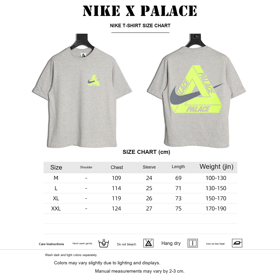 Nike x Palace Logo Graphic T-Shirt – Gray and Neon - size chart