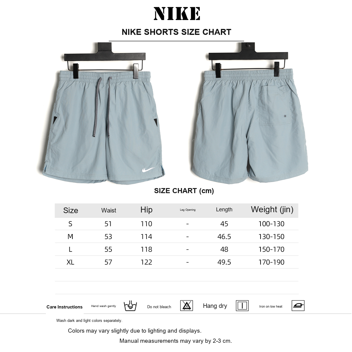 Nike Japan Double-Swoosh Woven Beach Shorts – Light Blue - size chart