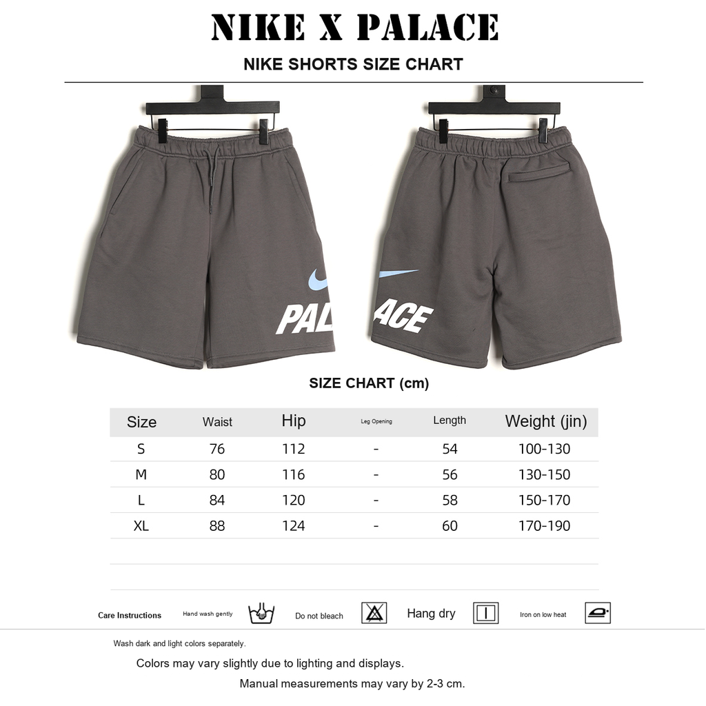 Nike x Palace SS26 Drop 10 Sweat Shorts – Charcoal - size chart