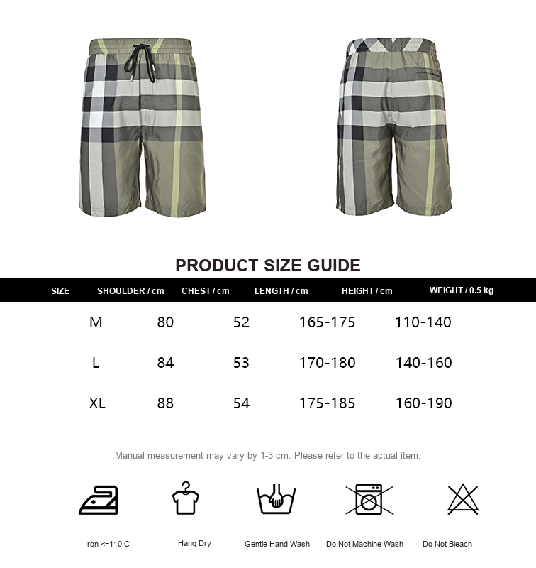 Burberry Check Drawstring Beach Shorts - size chart