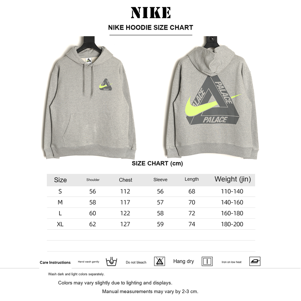 Nike x Palace Logo Hoodie – Heather Gray - size chart