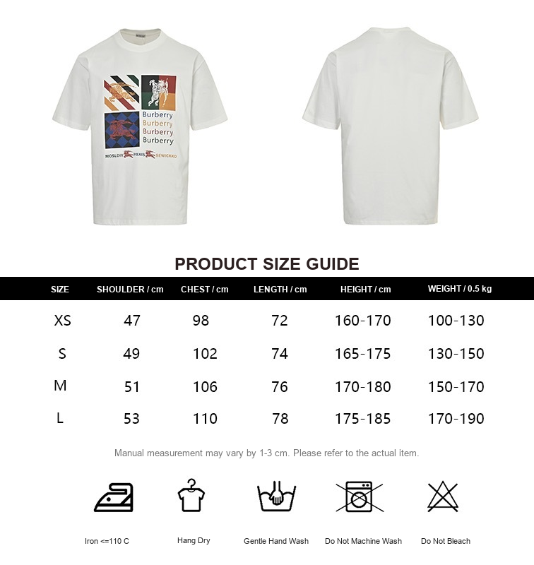 Burberry Block Equestrian Graphic T-Shirt - size chart