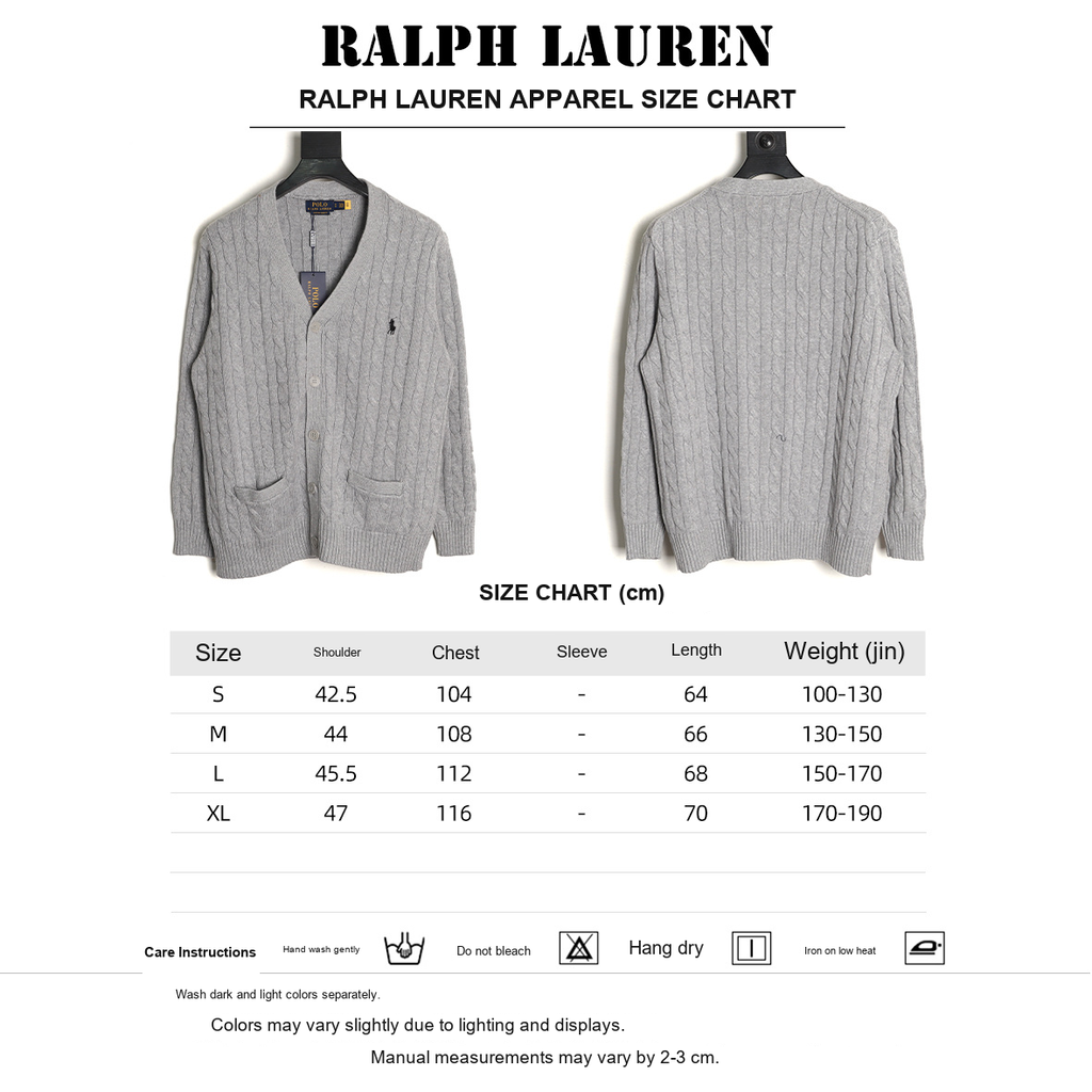 Ralph Lauren Cable-Knit Button Cardigan – Gray - size chart