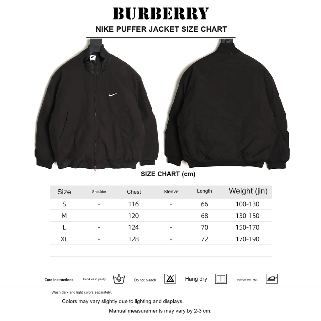 Nike Small-Logo Puffer Jacket – Black - size chart