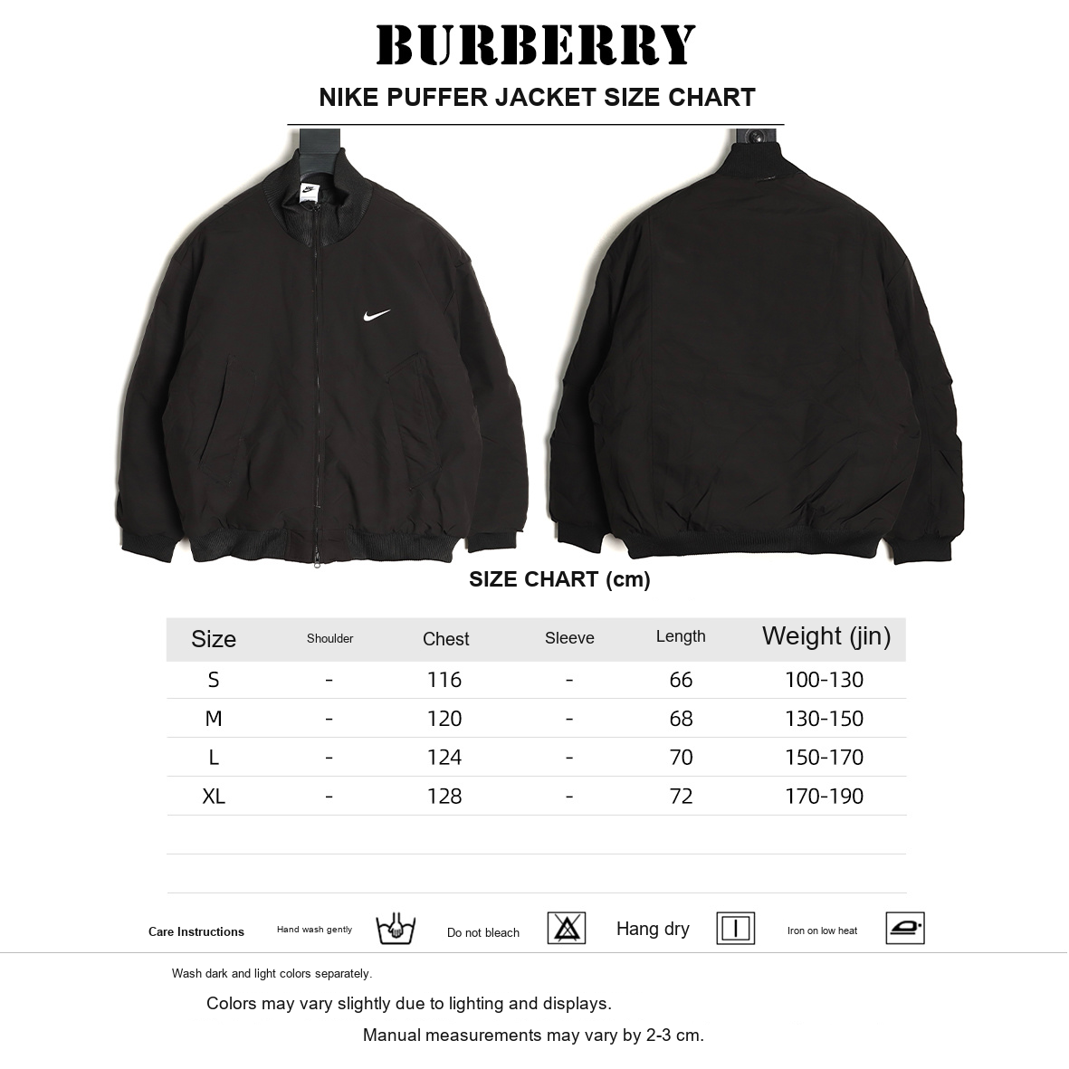 Nike Small-Logo Puffer Jacket – Black - size chart