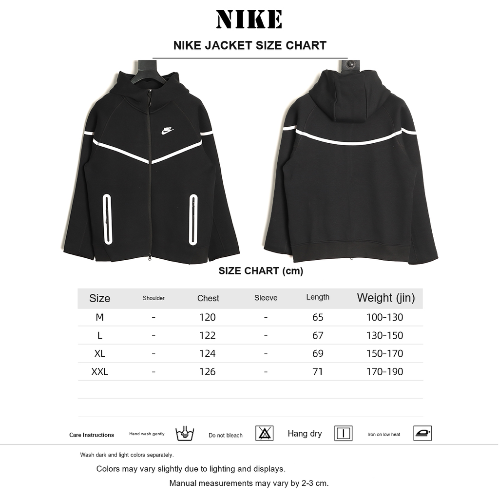 Nike Tech Fleece Windrunner Hooded Jacket – Black and White - size chart