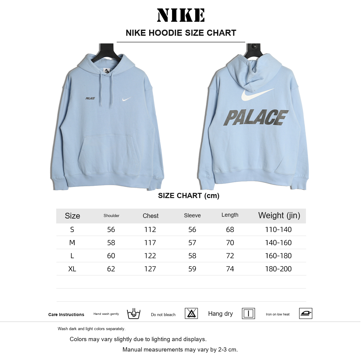 Nike x Palace Logo Graphic Hoodie – Light Blue - size chart