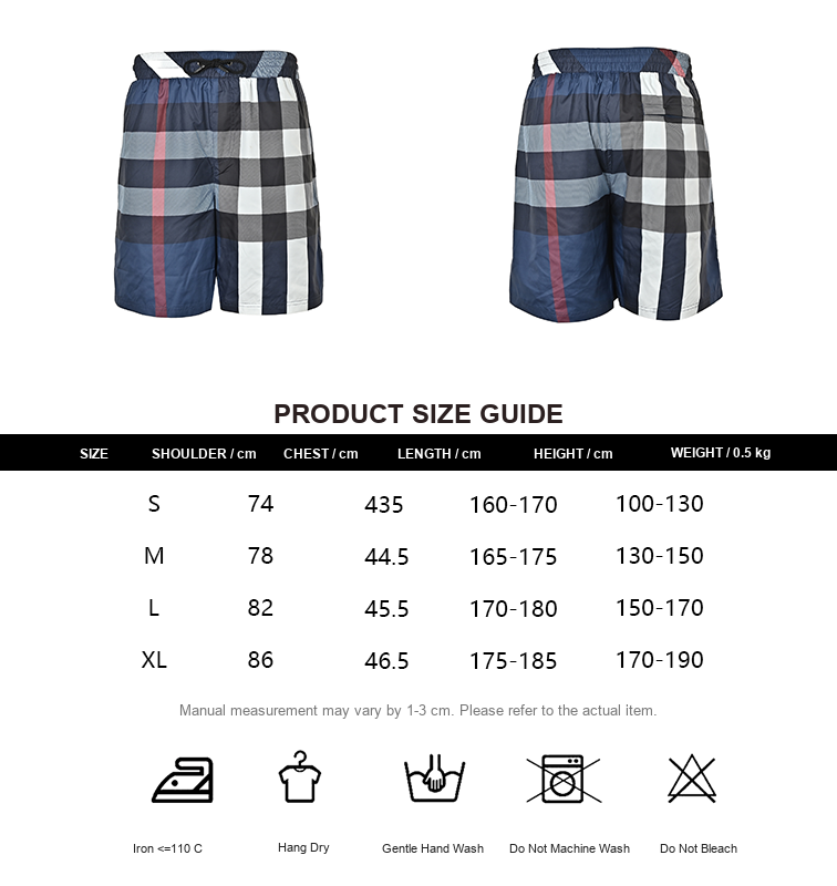 Burberry Blue Check Drawstring Beach Shorts - size chart