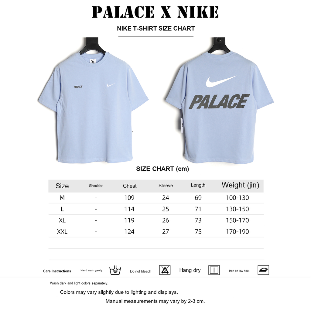Nike x Palace Logo T-Shirt – Light Blue - size chart