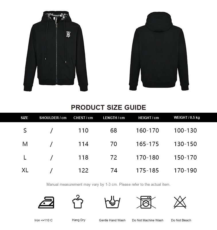 Burberry Badge Check-Hood Zip Hoodie - size chart