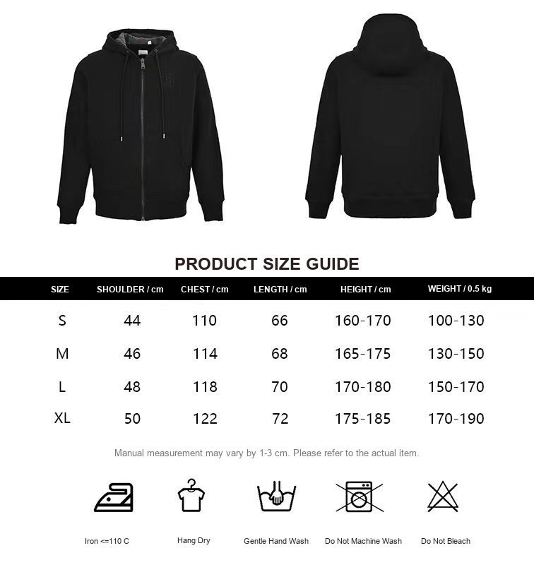 Burberry B-Logo Check-Lined Hooded Zip Jacket - size chart