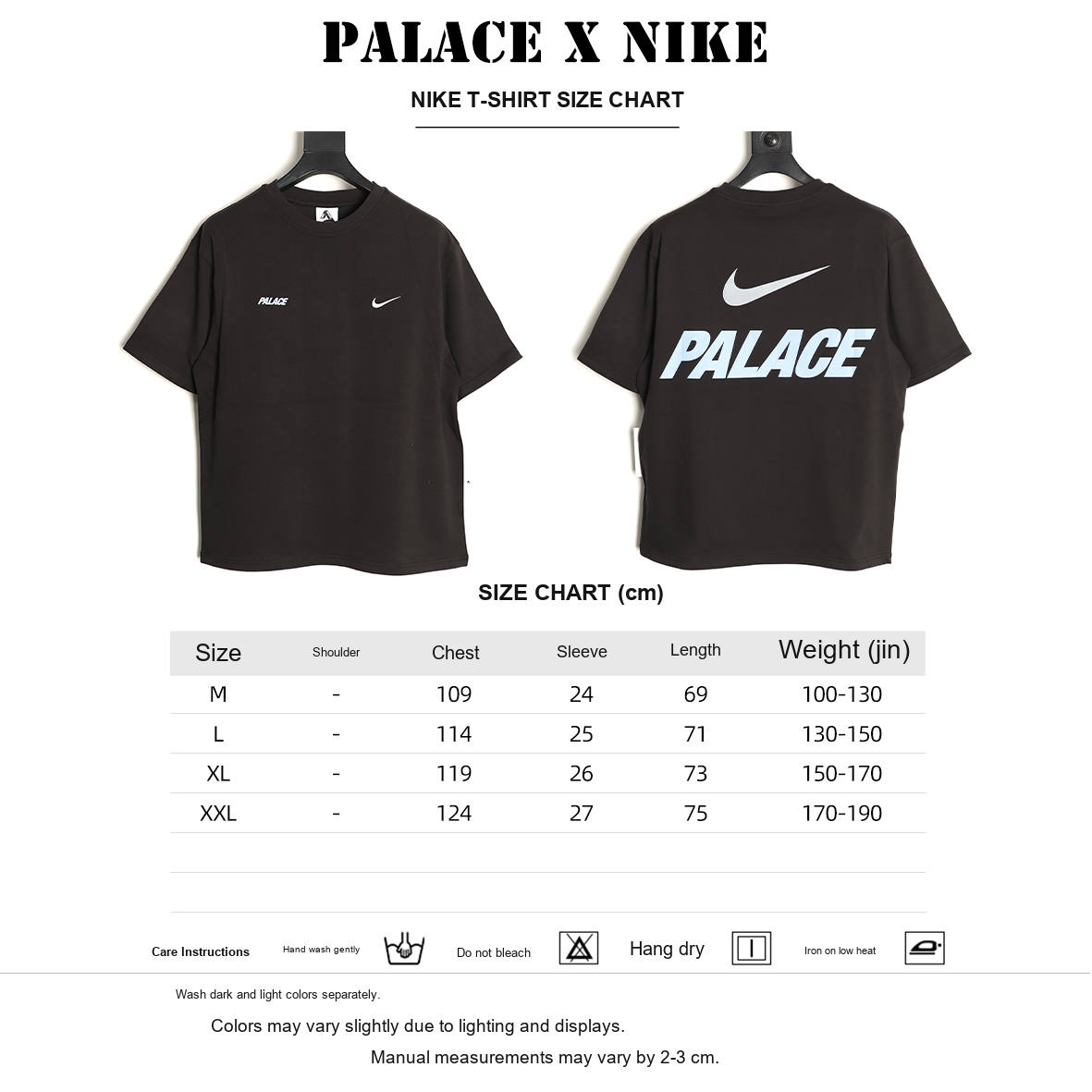 Nike x Palace Logo T-Shirt – Black - size chart