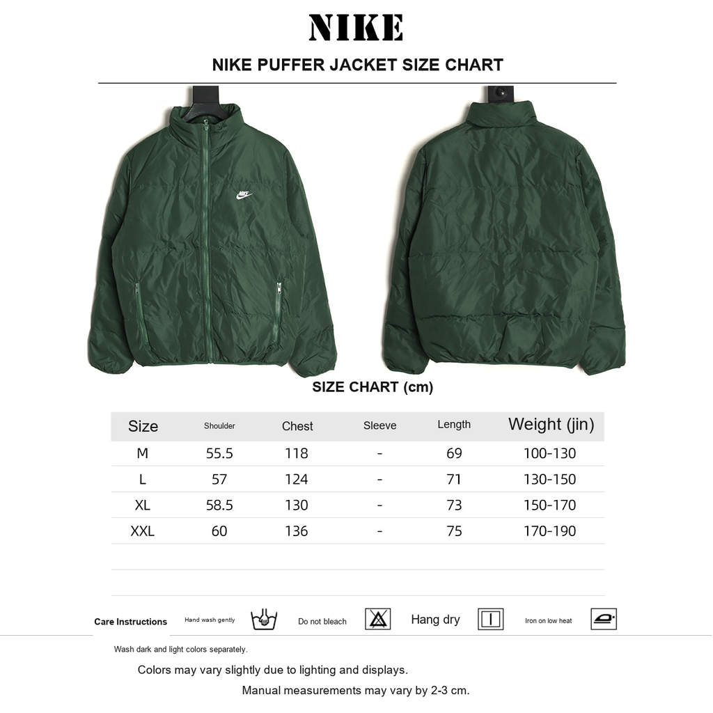Nike Harrington Cropped Puffer Jacket – Green - size chart