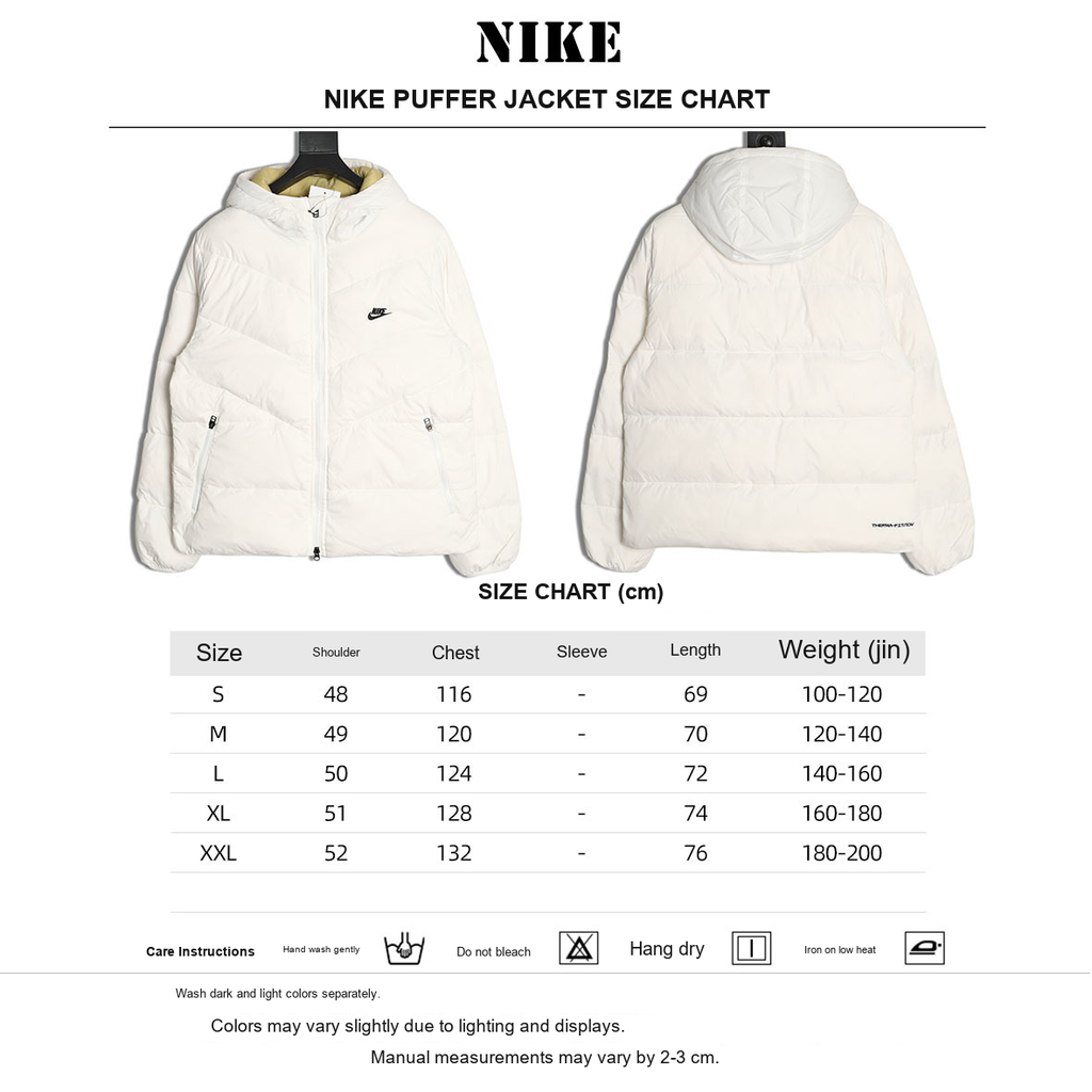 Nike Windrunner 2025 Lightweight Hooded Puffer Jacket – White - size chart