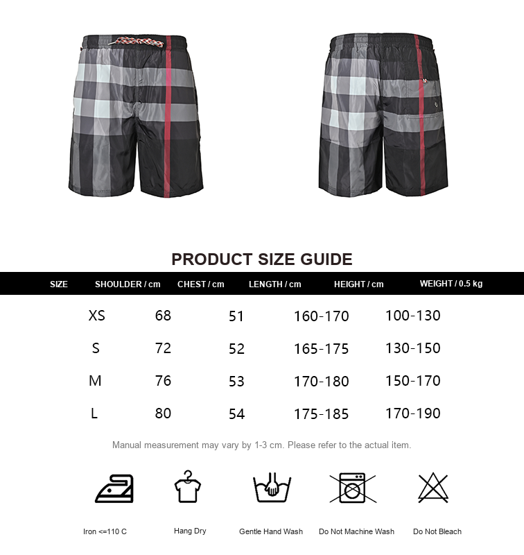 Burberry Check Beach Shorts - size chart