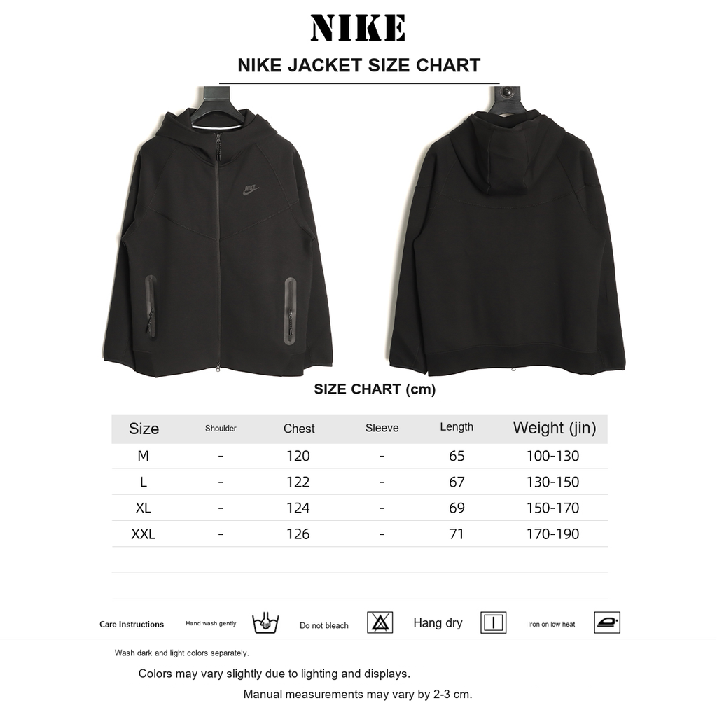Nike Tech Fleece Windrunner Hooded Jacket – Black - size chart