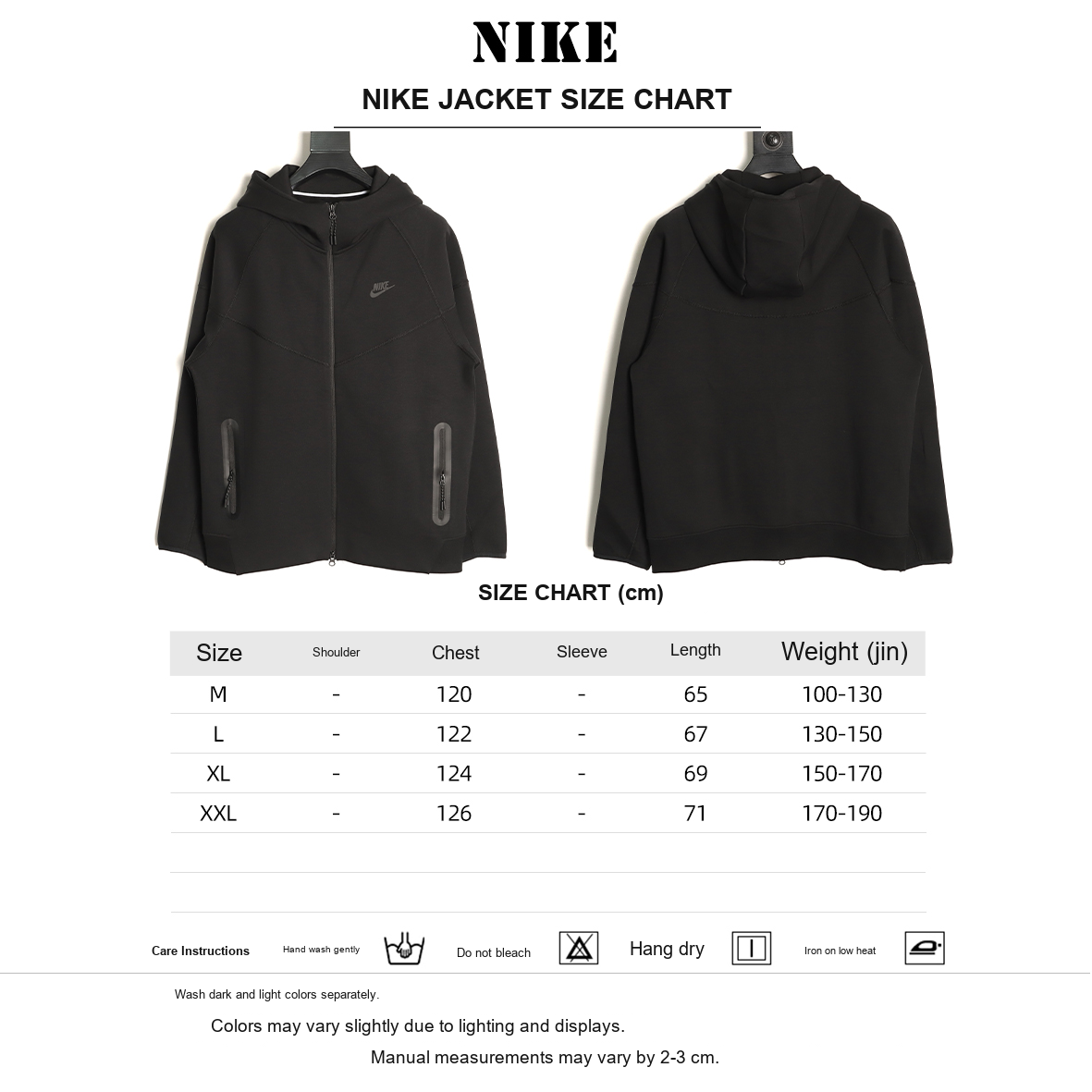 Nike Tech Fleece Windrunner Hooded Jacket – Black - size chart