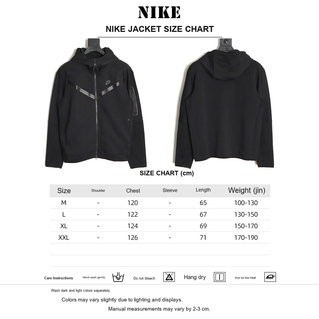 Nike Tech Fleece Windrunner Hooded Jacket – Black and Gray - size chart