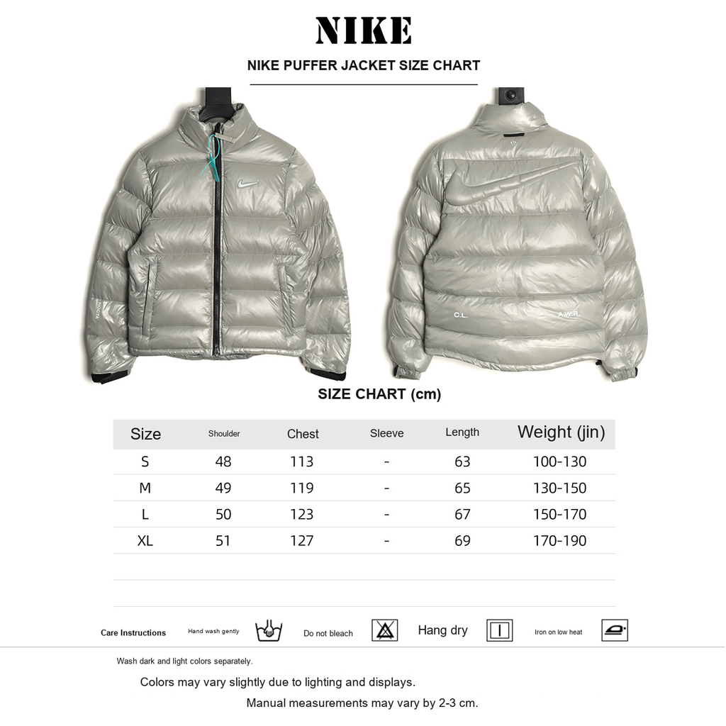 Nike x NOCTA Stand-Collar Puffer Jacket – Silver - size chart