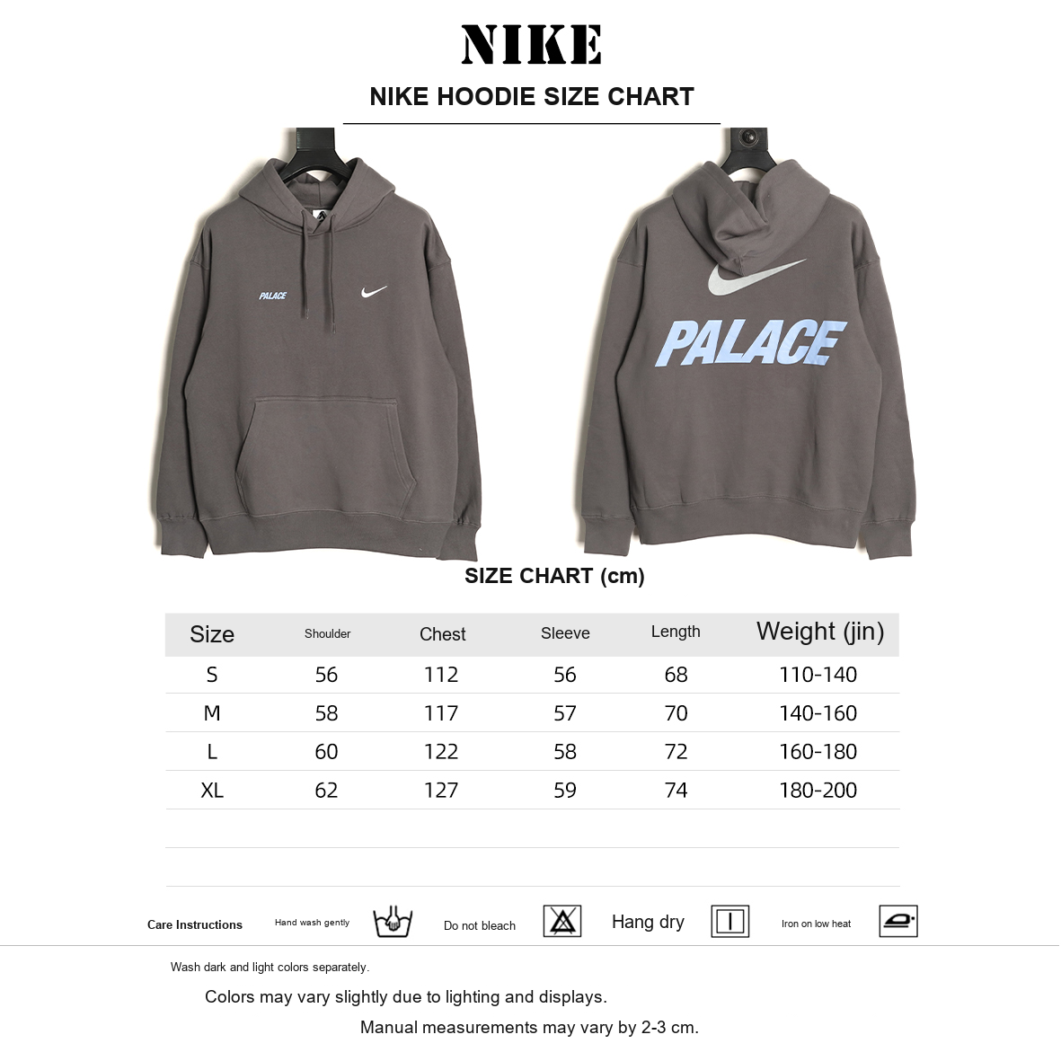 Nike x Palace Logo Graphic Hoodie – Brown - size chart