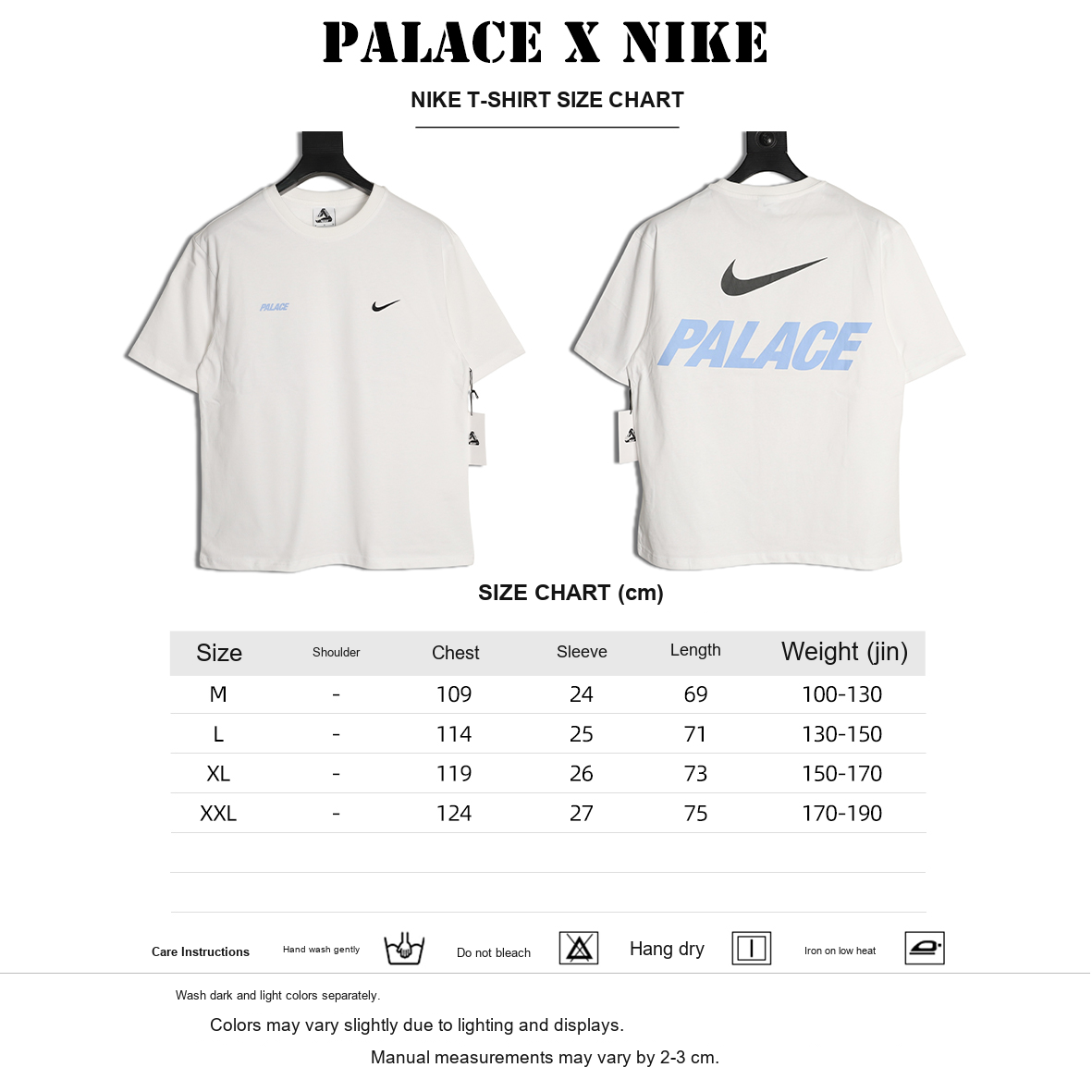 Nike x Palace Logo T-Shirt – White - size chart