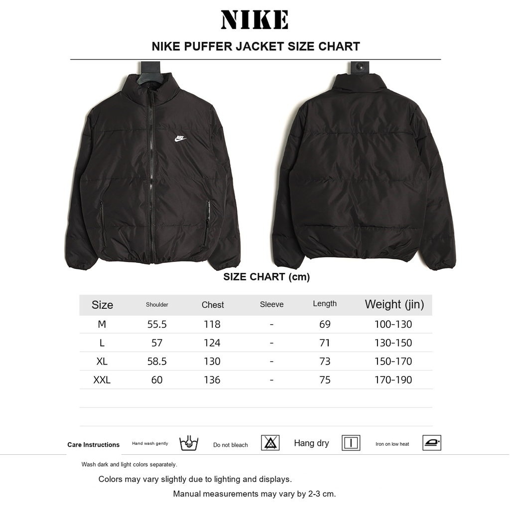 Nike Harrington Cropped Puffer Jacket – Black - size chart