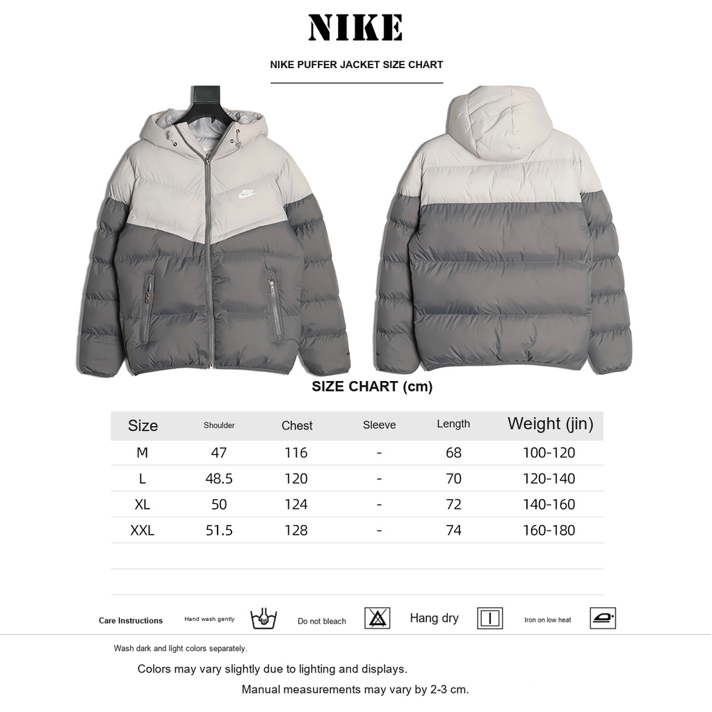 Nike Windrunner Hooded Puffer Jacket – White and Gray - size chart