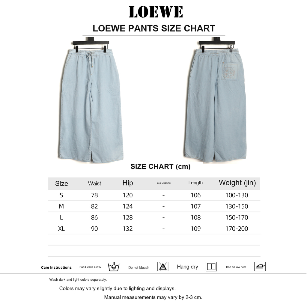 LOEWE Anagram Embroidered Denim Jeans – Light Blue - size chart