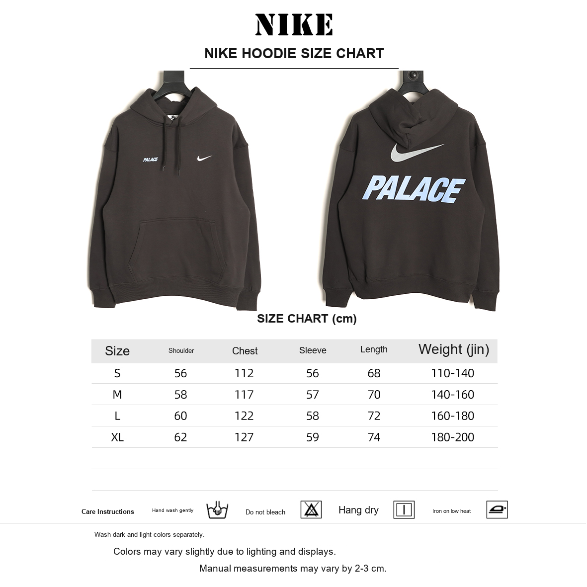 Nike x Palace Logo Graphic Hoodie – Black - size chart