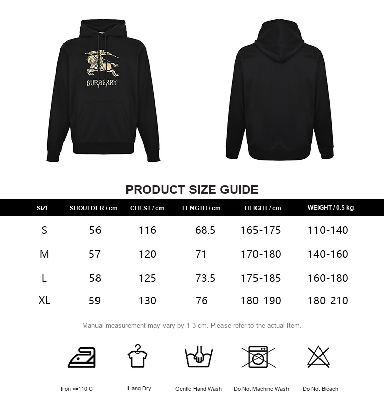 Burberry Gradient Check Equestrian Hoodie - size chart