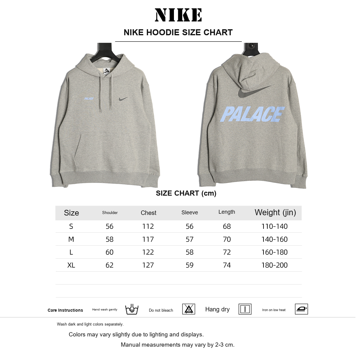 Nike x Palace Logo Graphic Hoodie – Heather Gray - size chart