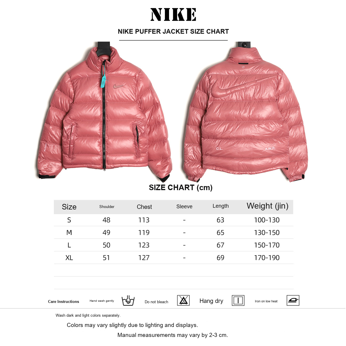 Nike x NOCTA Stand-Collar Puffer Jacket – Pink - size chart