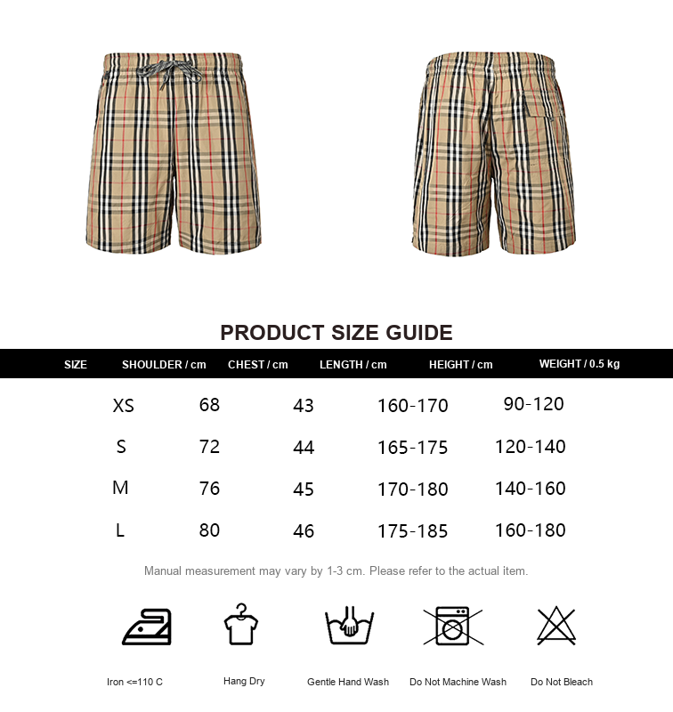 Burberry Check Beach Shorts - size chart
