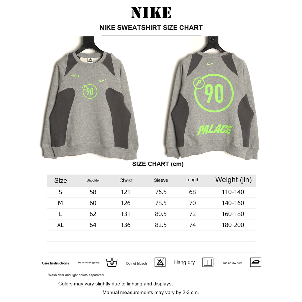 Nike x Palace P90 Graphic Sweatshirt – Gray - size chart