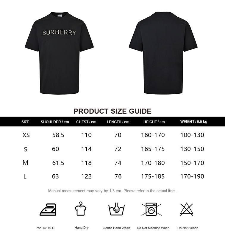 Burberry Check Embossed Letter T-Shirt - size chart