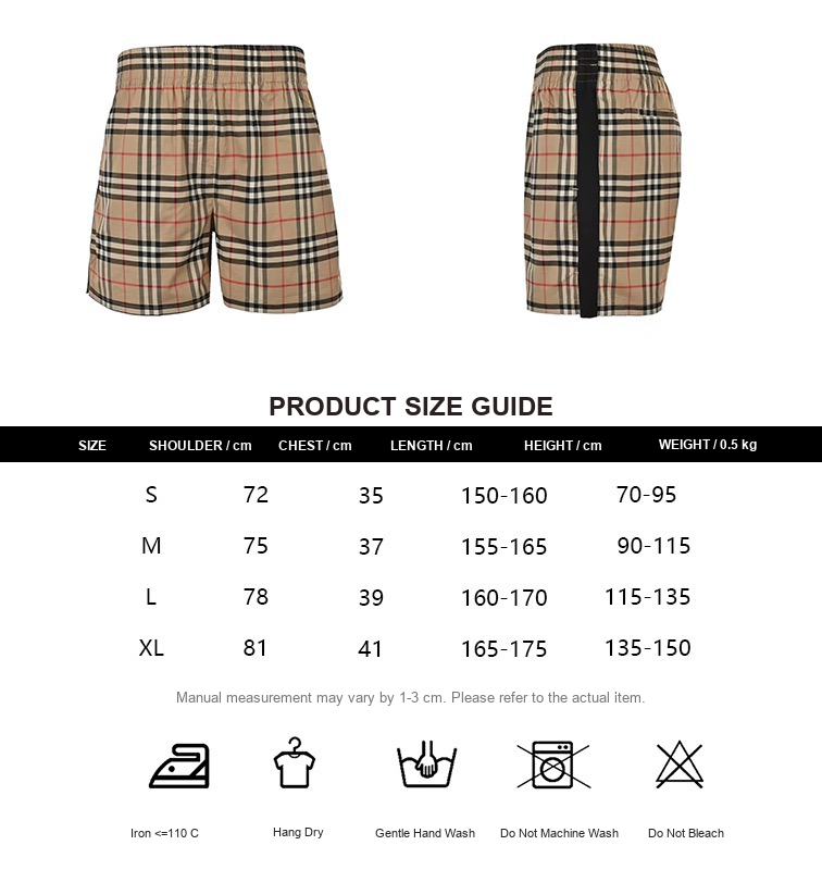 Burberry Black-Trim Check Shorts - size chart