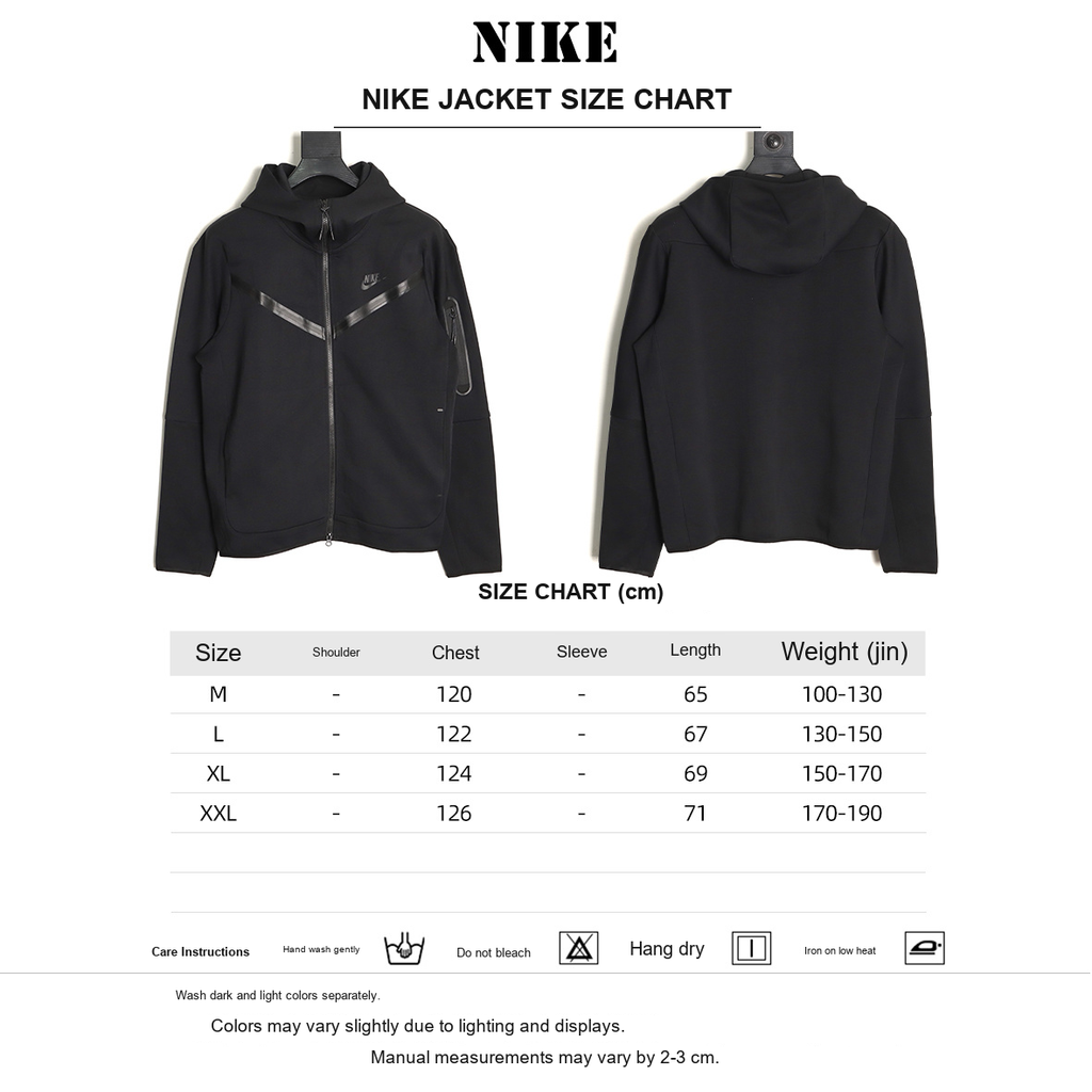 Nike Tech Fleece Windrunner Hooded Jacket – Black - size chart