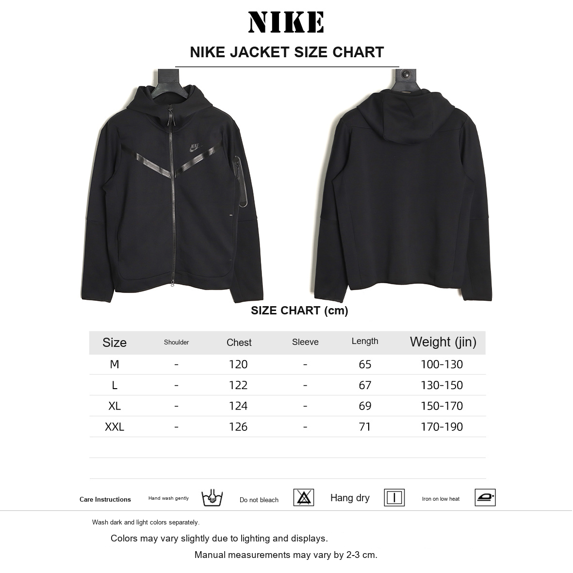 Nike Tech Fleece Windrunner Hooded Jacket – Black - size chart