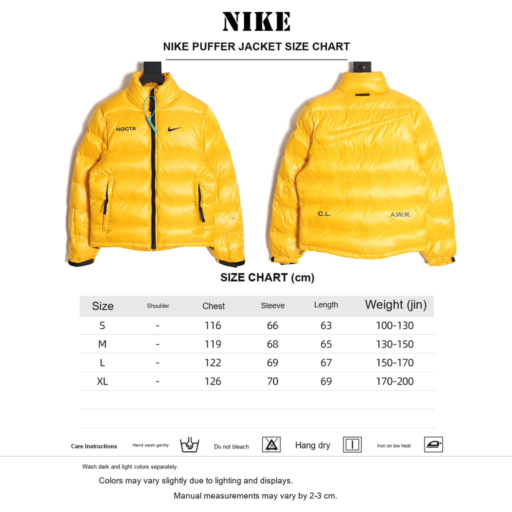Nike x NOCTA Stand-Collar Puffer Jacket – Yellow - size chart