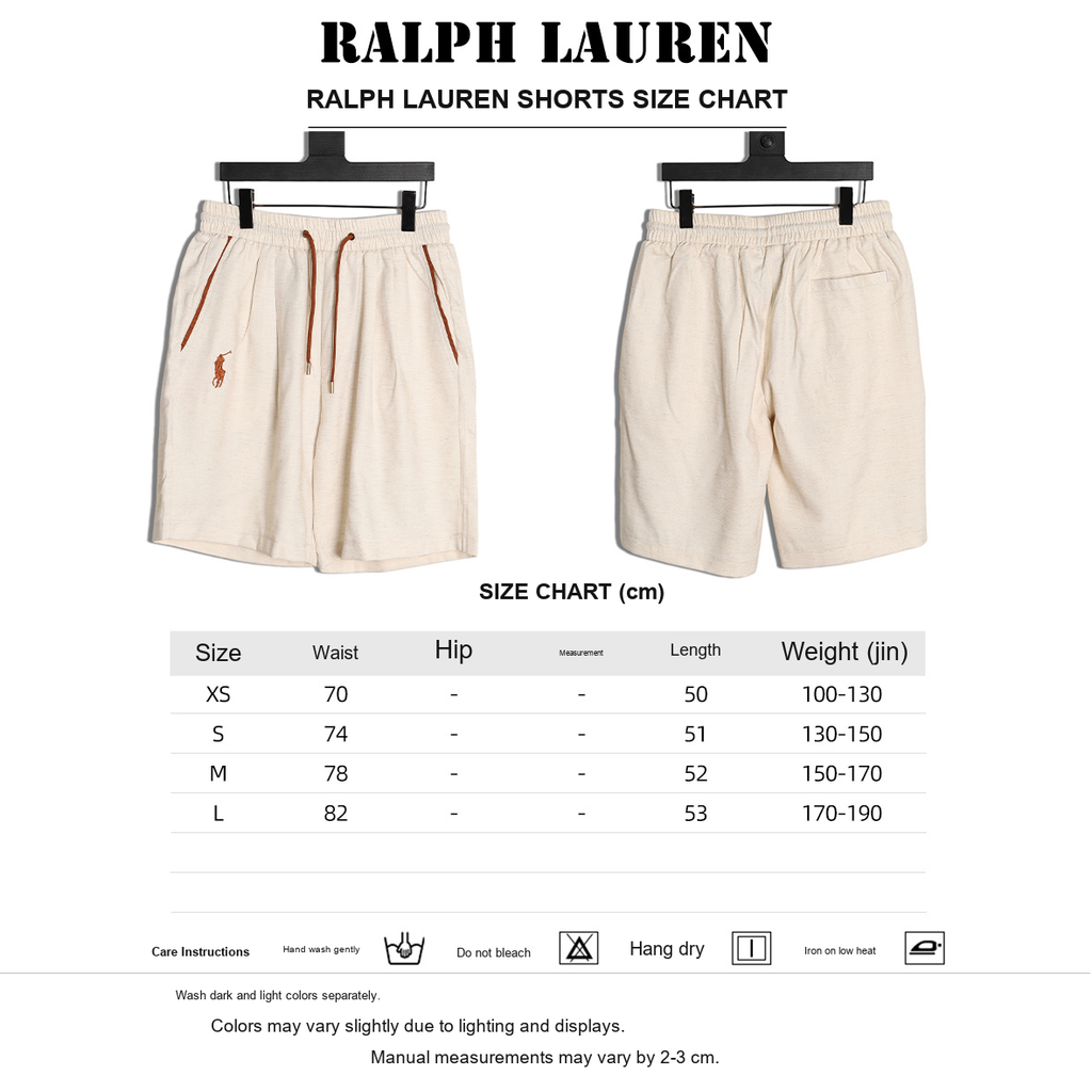 Ralph Lauren Pony Logo Casual Shorts – Cream - size chart