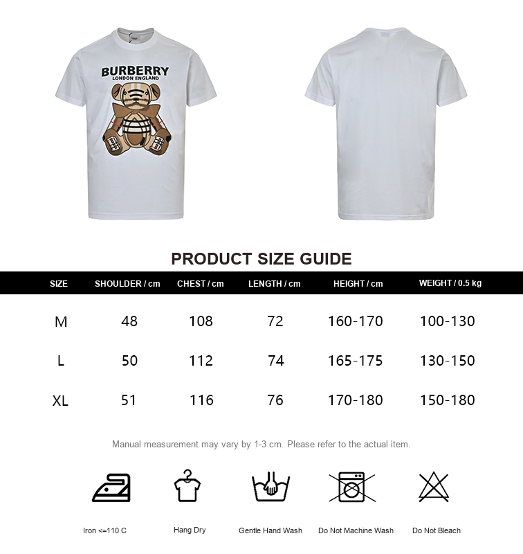 Burberry Bear Patch Embroidered T-Shirt - size chart