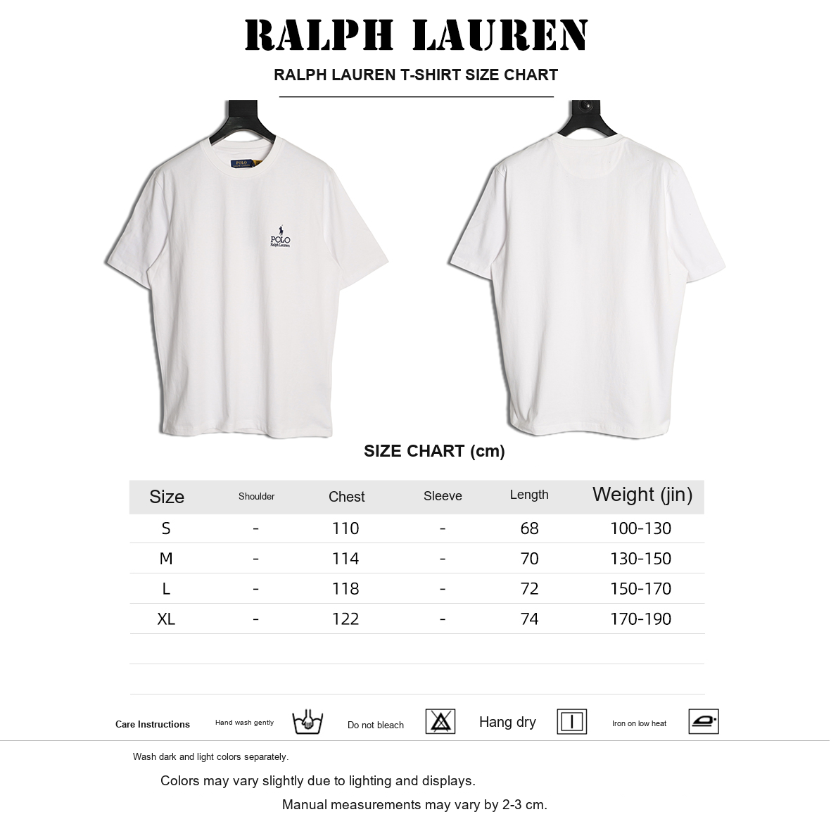 Ralph Lauren Small Logo T-Shirt – White - size chart