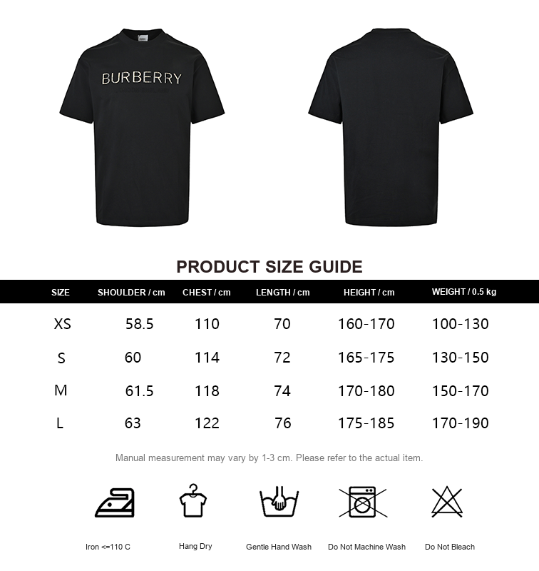 Burberry Check Embossed Letter T-Shirt - size chart